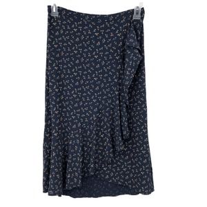 Madewell Ruffle-Edge Midi Wrap Skirt Floral Navy Blue Size 4